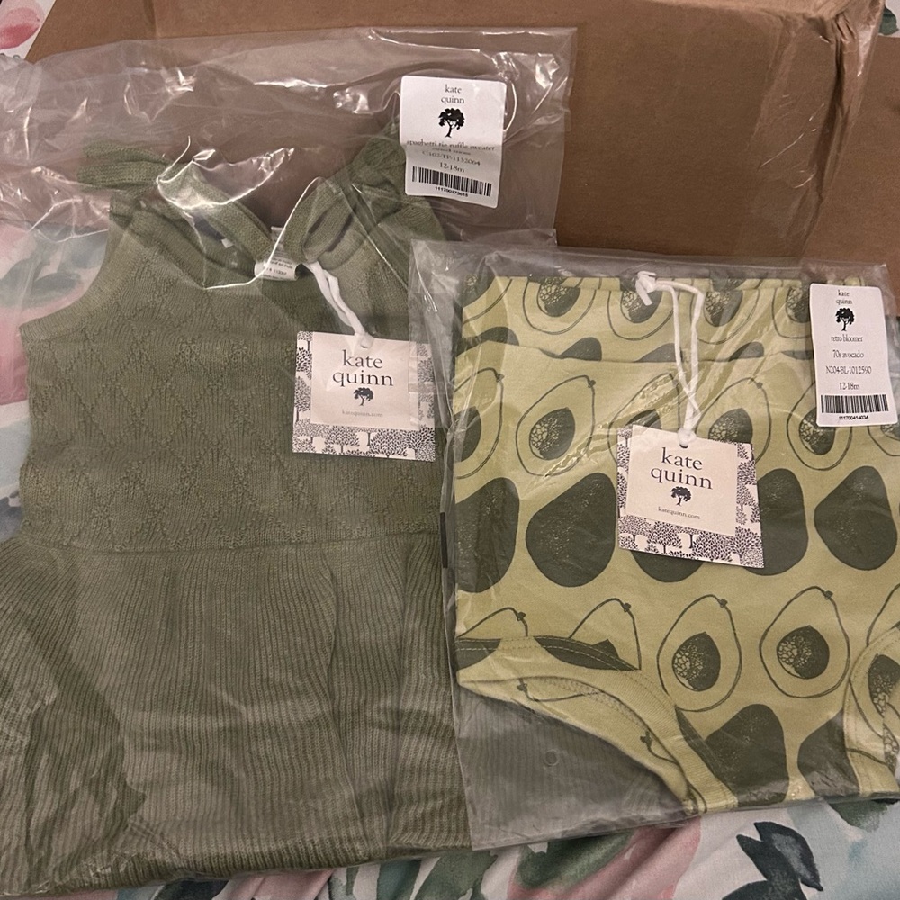 Adorable Kate Quinn sweater tank and avocado bloomer set
